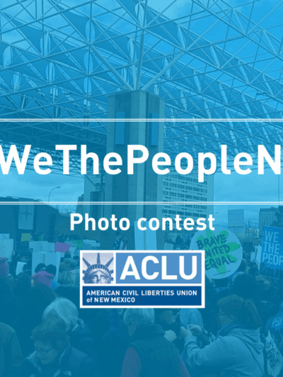 photo of a crowd with blue overlay and white text that says #WethePeopleNM