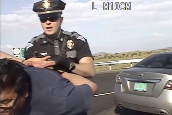 Dametrio Maldonado is slammed onto a police cruiser by a state police officer during his horrific encounter after trying to assist a crashed motorist.