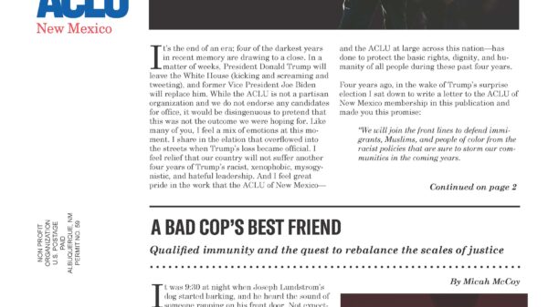 Image showing front page ofTorch Newsletter featuring a picture of Donald Trump fading away and a image of the scales of justice with a shadowy figure placing a finger on the scale.