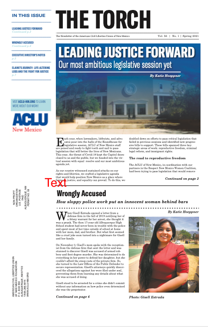 Front Cover of the spring 2021 Torch newsletter