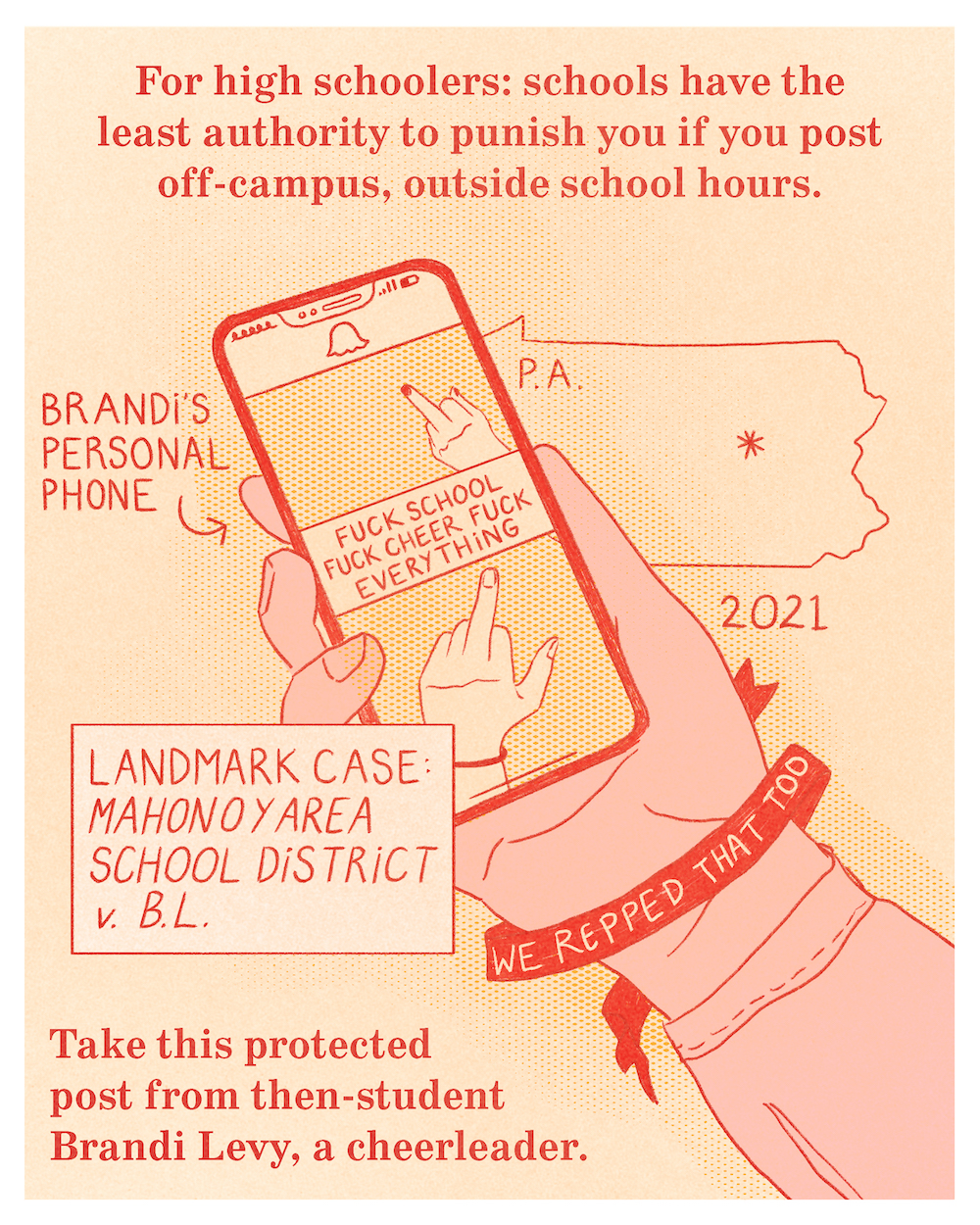 For high schoolers, schools have the least authority to punish you if you post off-campus, outside school hours.