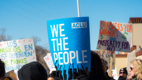 ACLU We the People banner at a protest.