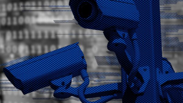 A series of security cameras in front of a ominous background that resembles a spy lab.