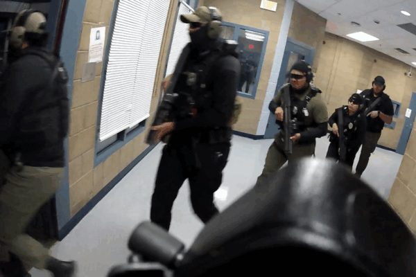 Body camera footage from March 8, 2025, when such training operations took place at DACDC. Various officers, masked and armed, are seen running into the quiet cells in the middle of the night.