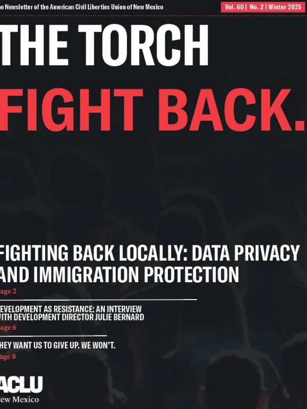 Cover of the Winter 2025 edition of the torch with a black background that has red text reading, "FIGHT BACK"