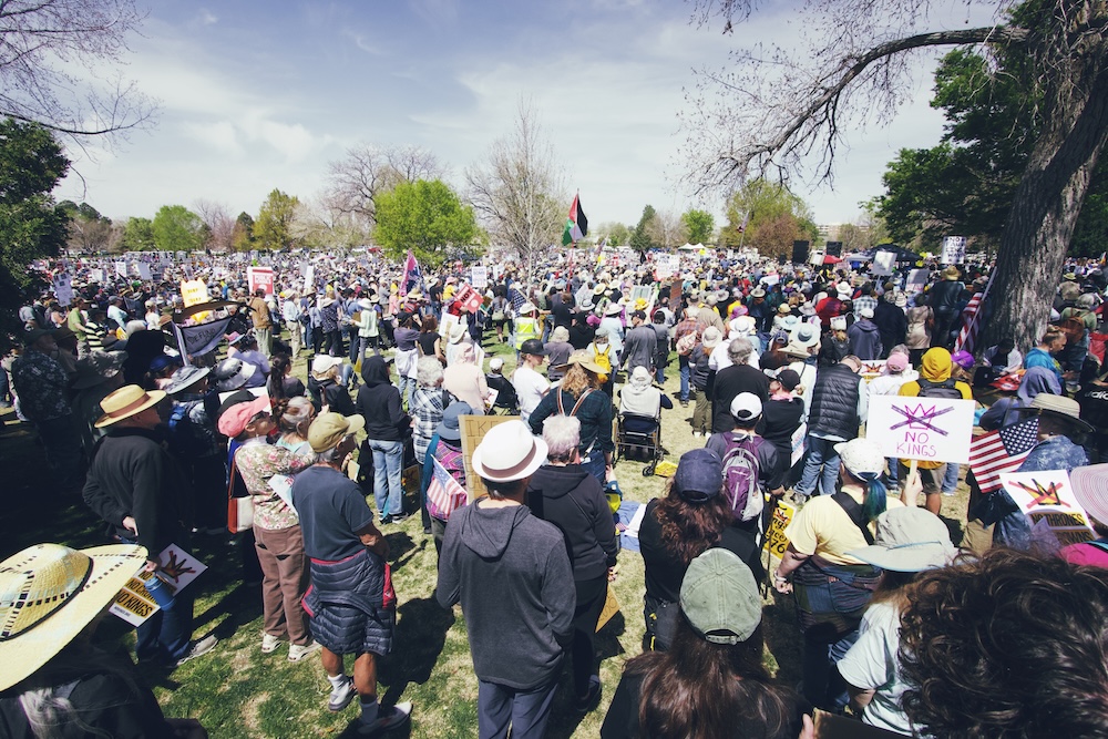 Photo of a large crowd at the No Kings Rally in Albuquerque in March of 2026.