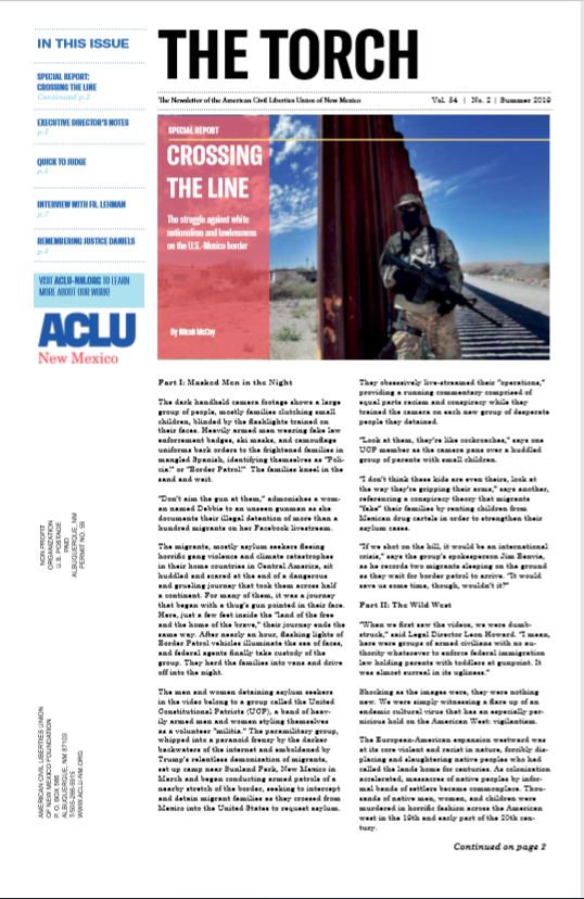 Photo of the front cover of the 2019 Torch newsletter 