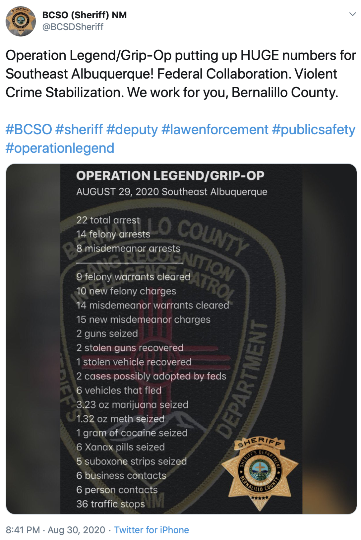 Operation Legend Tweet from BCSO