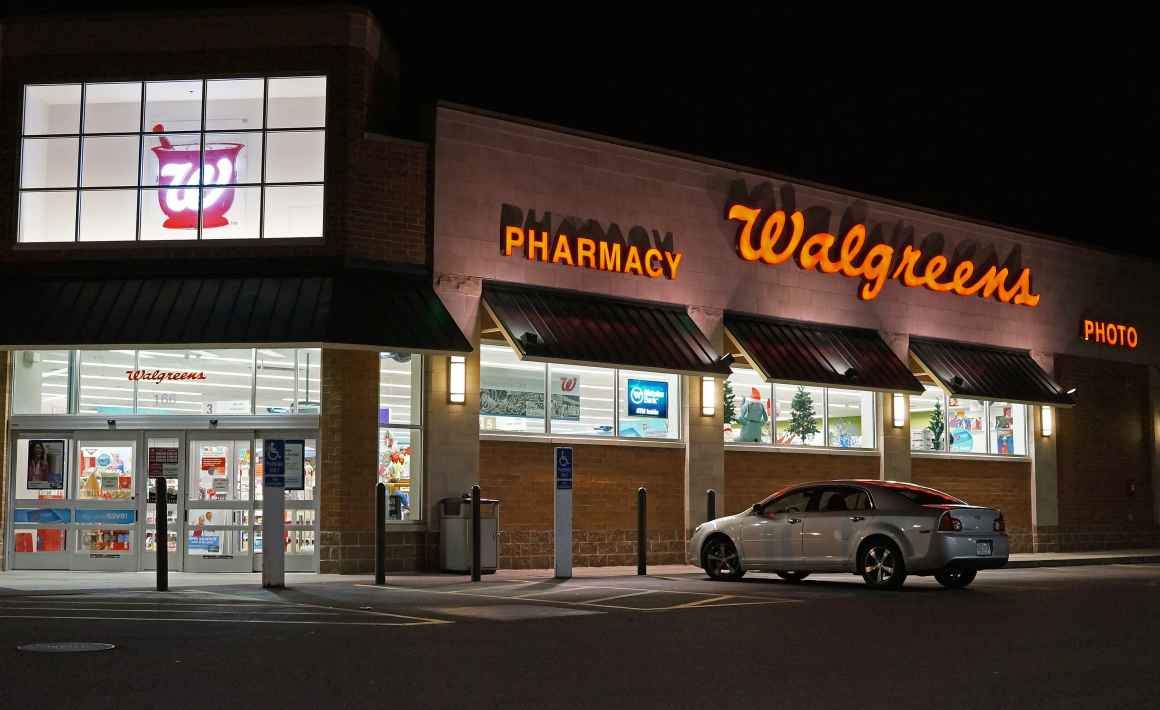 Photo: The outside of a walgreens store at night