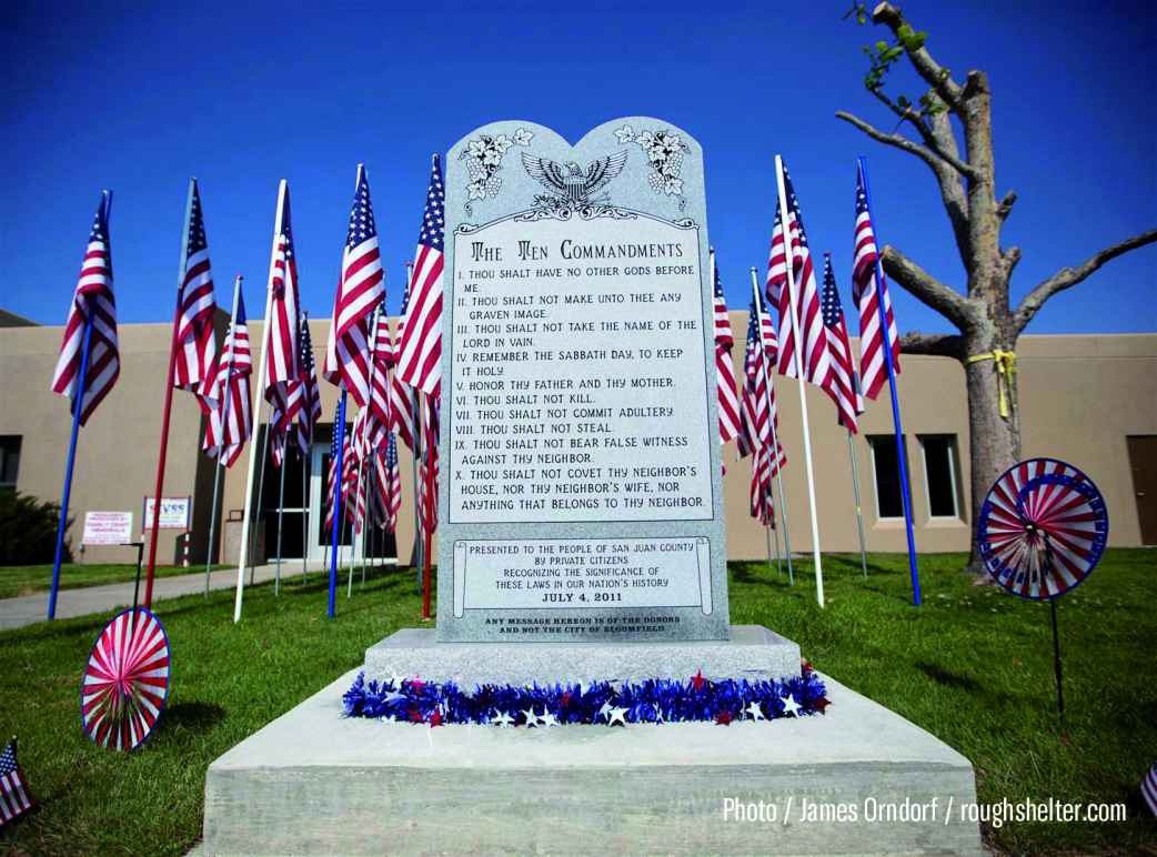 Picture of the Ten Commandments monument outside Bloomfield City Hall