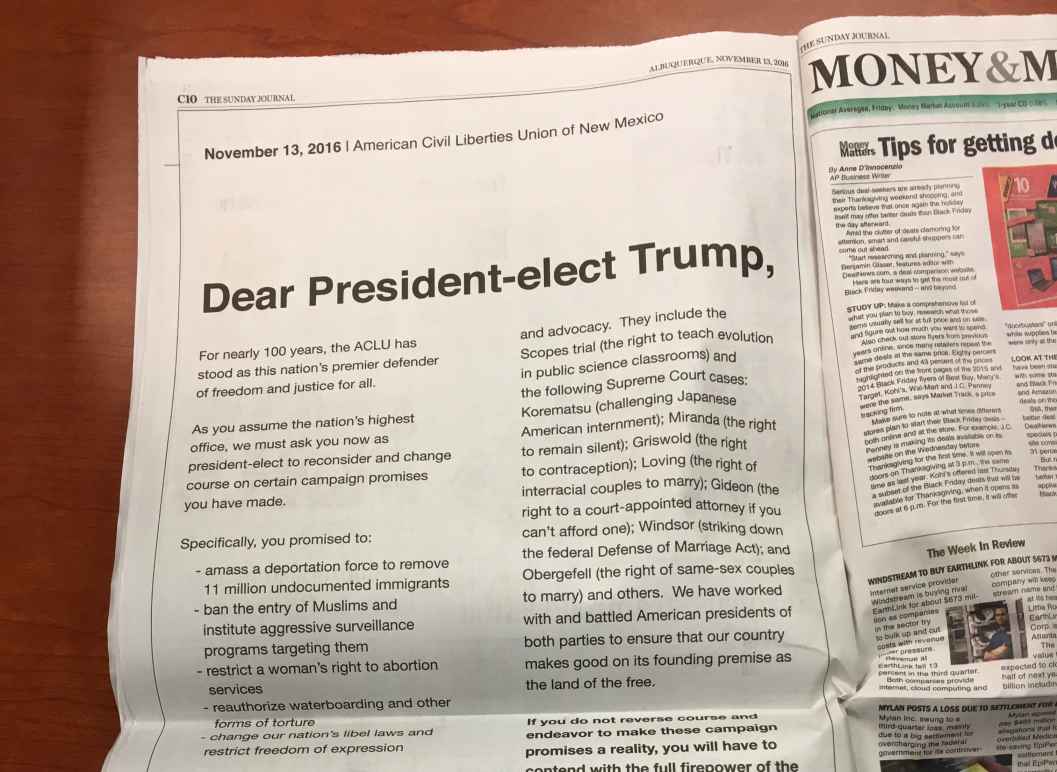 Open letter to Donald Trump in ABQ Journal