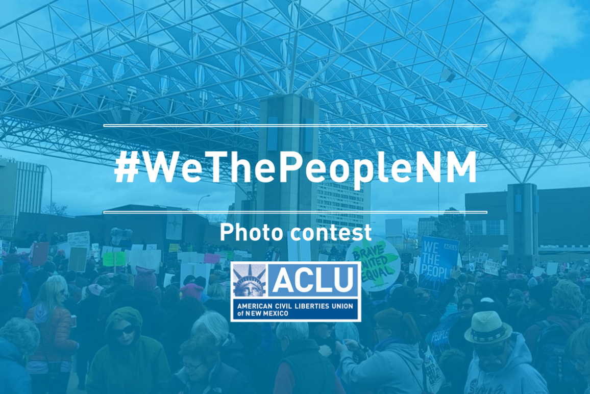 photo of a crowd with blue overlay and white text that says #WethePeopleNM