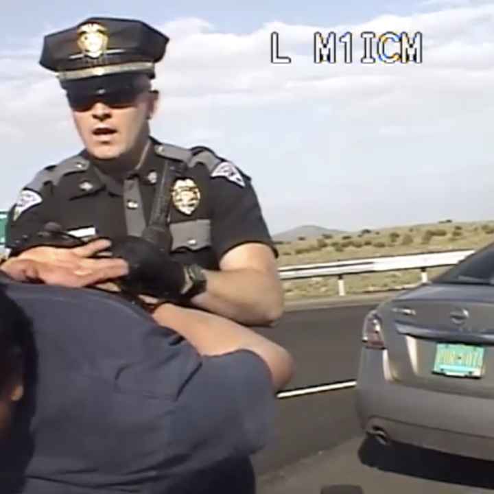 Dametrio Maldonado is slammed onto a police cruiser by a state police officer during his horrific encounter after trying to assist a crashed motorist.
